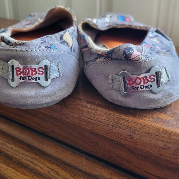Size 9 Bobs Skechers Gray Dog Print Memory Foam Canvas Ballet Flats - Picture 4 of 7